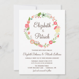Shabby Chic Flowers Wreath Wedding Invitation