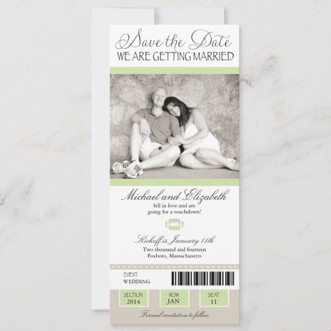 Shabby Chic Football Ticket Save the Date (Front)