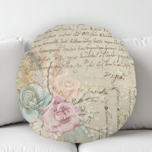 Shabby Chic French Country Floral Round Cushion