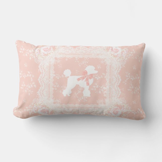 Shabby Chic French Poodle Vintage Lace Lumbar Cushion (Front)