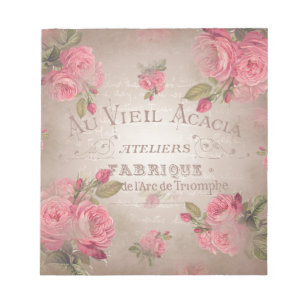 Shabby Chic french vintage roses pink floral rose Notepad