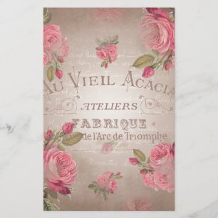 Shabby Chic french vintage roses pink floral rose Stationery