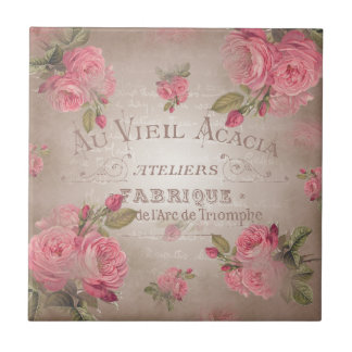 Shabby Chic french vintage roses pink floral rose Tile
