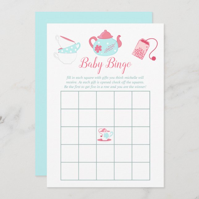 Shabby-Chic Girl Baby Shower Tea Party Bingo Invitation (Front/Back)