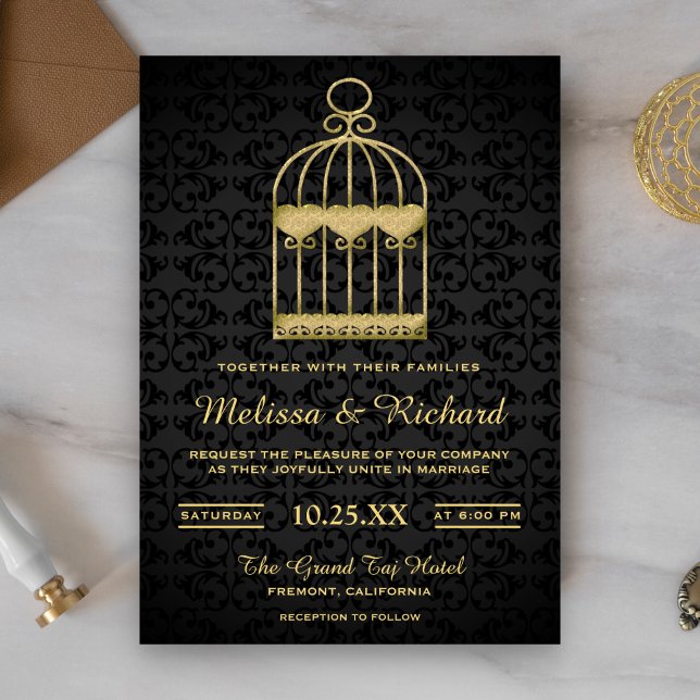 Shabby Chic Gold Birdcage Wedding Invitation (Creator Uploaded)