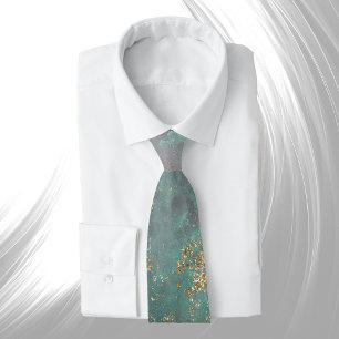 Shabby Chic Green Gold Graphic Tie