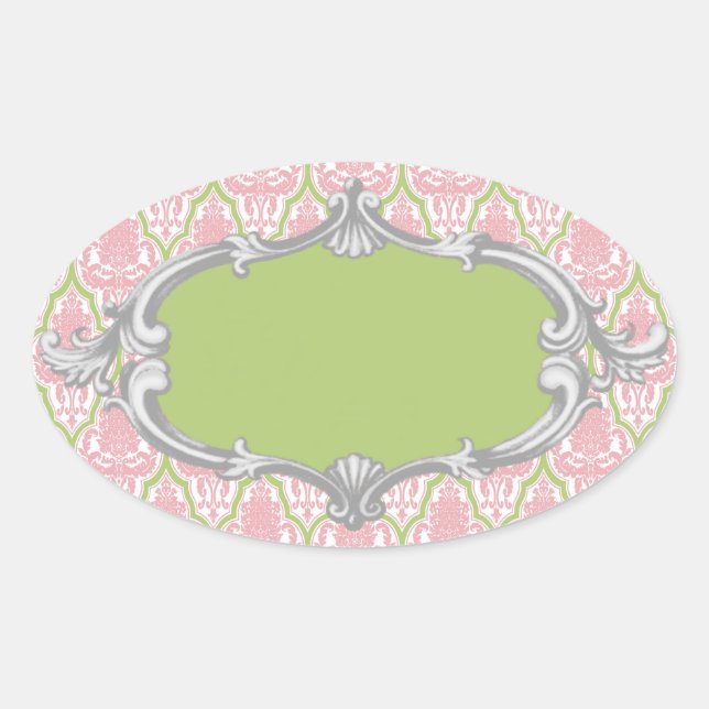 Shabby Chic Green Vintage Label Pink Green Damask (Front)