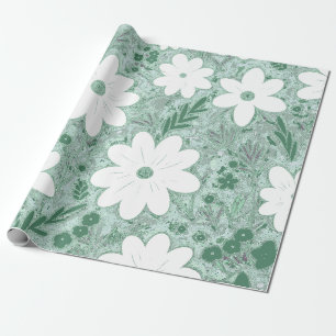 Shabby Chic Green White Daisy Patterned Wrapping Paper