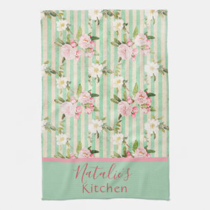 Shabby Chic Green White Stripes and Kitchen Towels