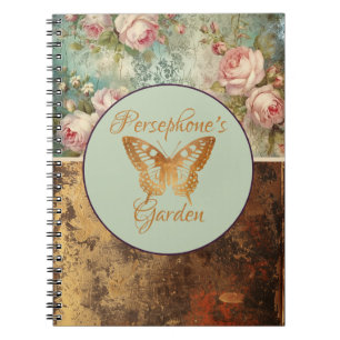 Shabby chic grunge style floral tote bag notebook