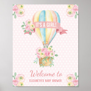Shabby Chic Hot Air Balloon Pink Floral Shower Poster