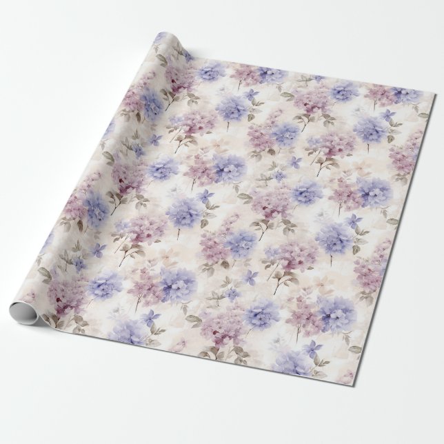 Shabby Chic Hydrangea Floral Delight Wrapping Paper (Unrolled)