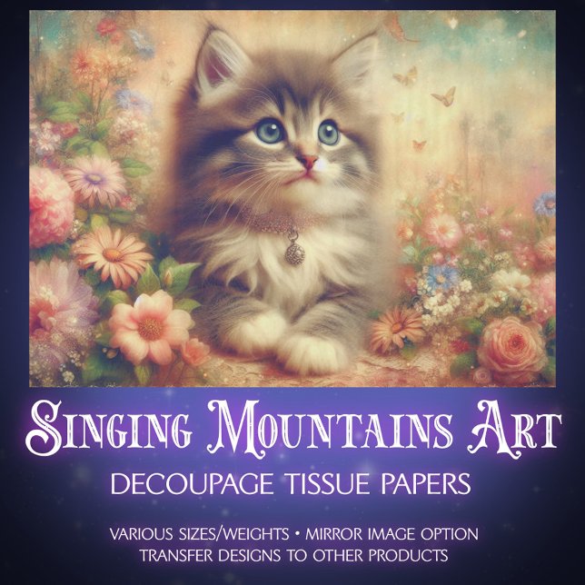 Shabby Chic Kitten Wildflower DIY Craft Decoupage Tissue Paper (Creator Uploaded)