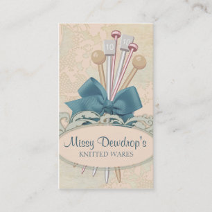Shabby chic knitting needles bow lace business card