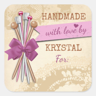 Shabby chic knitting needles knitter handmade by square sticker