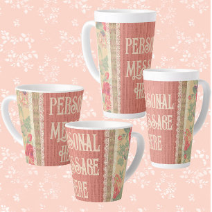 Shabby Chic Lace Floral Personalised  Latte Mug