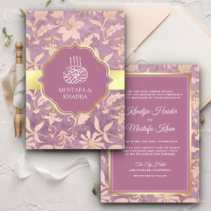 Shabby Chic Lavender Gold Floral Muslim Wedding Invitation