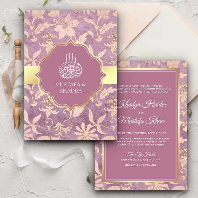 Shabby Chic Lavender Gold Floral Muslim Wedding Invitation (Creator Uploaded)