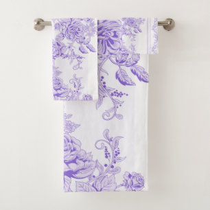 Shabby chic,lavender,toile,pattern,floral,Victoria Bath Towel Set