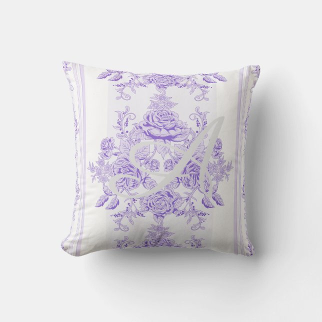 Shabby chic,lavender,toile,pattern,floral,Victoria Cushion (Front)
