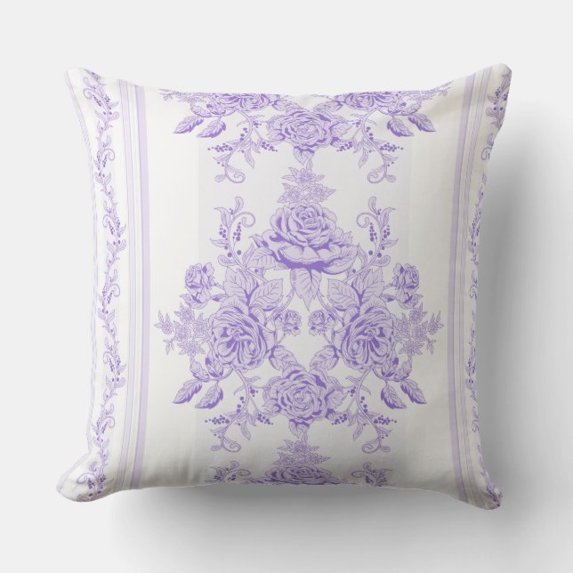 Shabby chic,lavender,toile,pattern,floral,Victoria Cushion (Front)