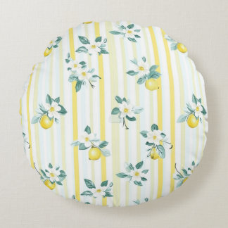 Shabby Chic Lemon Floral Series Design #12 Round Cushion