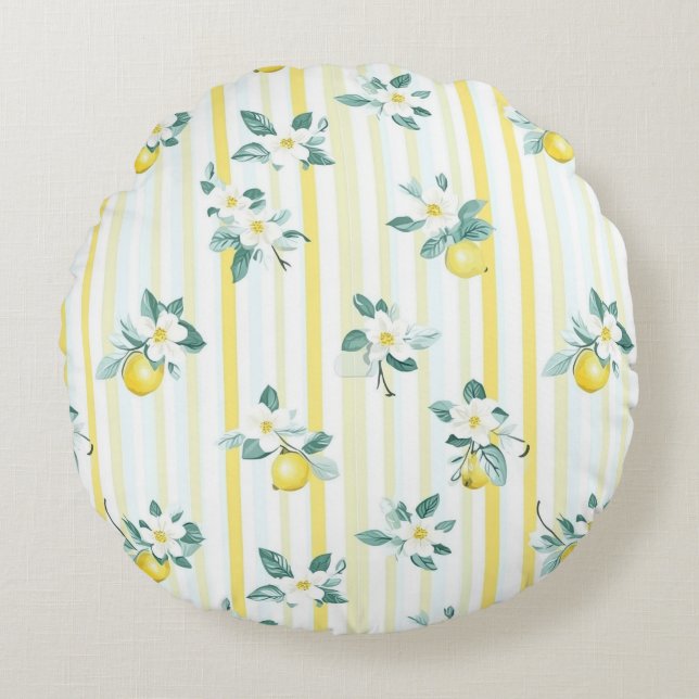 Shabby Chic Lemon Floral Series Design #12 Round Cushion (Front)
