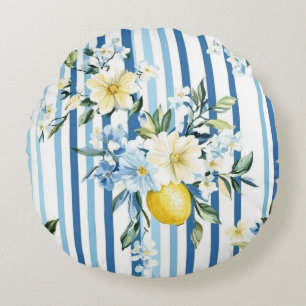 Shabby Chic Lemon Floral Series Design #1 Round Cushion