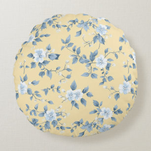 Shabby Chic Lemon Floral Series Design #7 Round Cushion