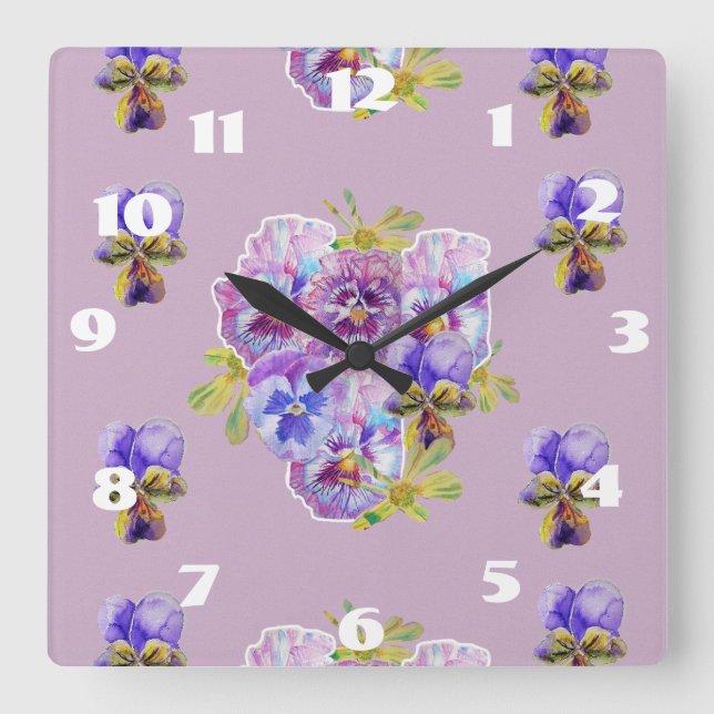 Shabby Chic Lilac Pansies Pansy Floral Room Clock (Front)
