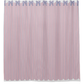 Shabby Chic Lilac & Pink Stripes w Bows & Lace Shower Curtain