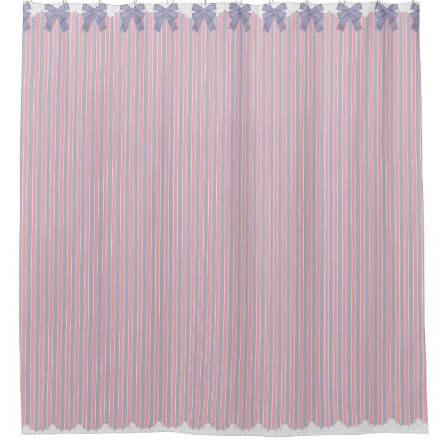 Shabby Chic Lilac & Pink Stripes w Bows & Lace Shower Curtain (Front)