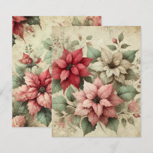 Shabby Chic Linen Poinsettias Scrapbook Paper