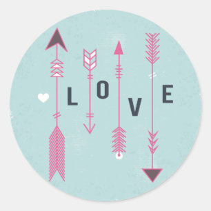Shabby Chic Love Arrows Blue And Pink Vintage Classic Round Sticker