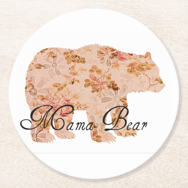 Shabby Chic Mama Bear Round Paper Coaster (Front)