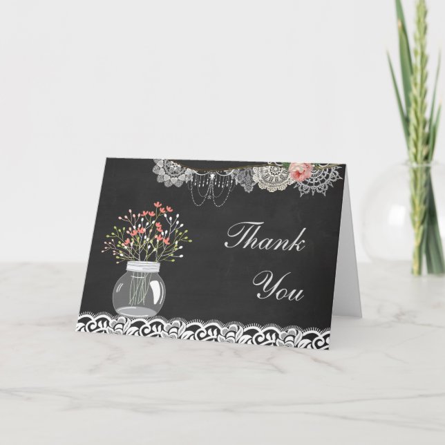 Shabby Chic Mason Jar and Lace Thank You Card (Front)