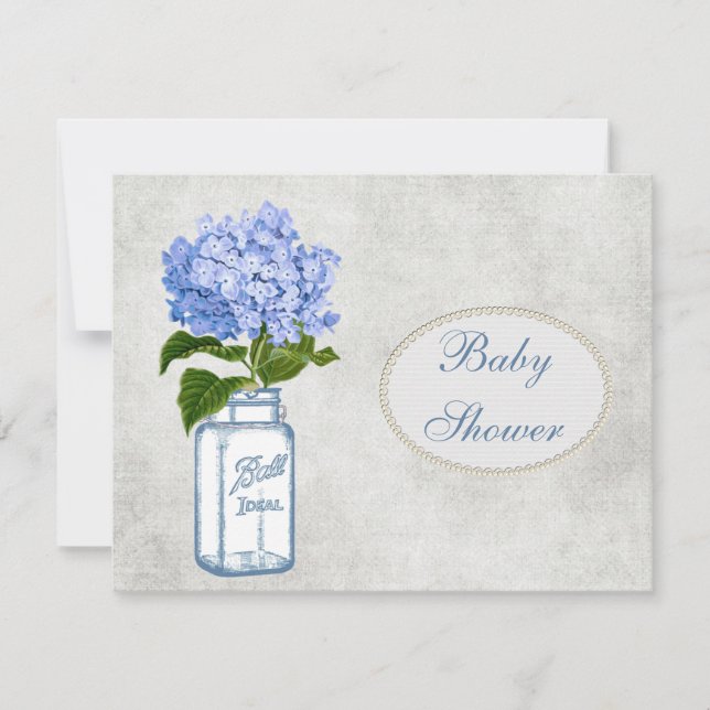 Shabby Chic Mason Jar & Hydrangea Baby Shower Invitation (Front)
