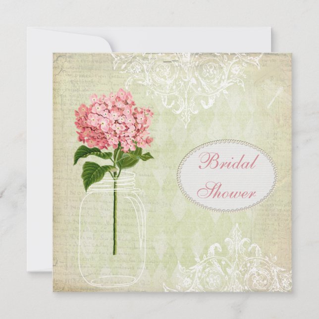 Shabby Chic Mason Jar & Hydrangea Bridal Shower Invitation (Front)
