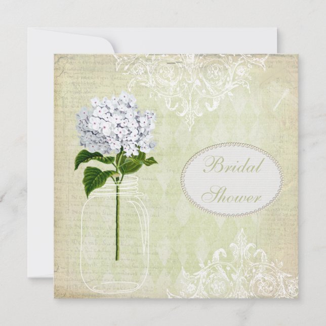 Shabby Chic Mason Jar & Hydrangea Bridal Shower Invitation (Front)
