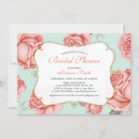 Shabby Chic Mint & Coral Bridal Shower Invitation