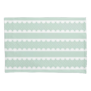 Shabby Chic Mint Green Lace Striped Pattern Pillowcase