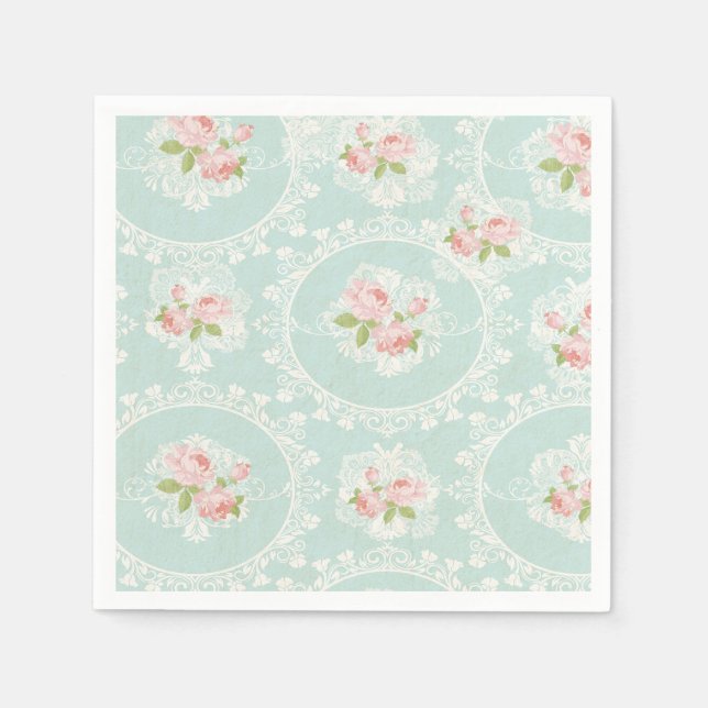 Shabby Chic Mint & Pink Cocktail Napkins (Front)