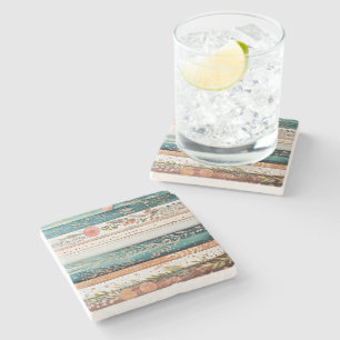 Shabby chic mixed patterns stone coaster