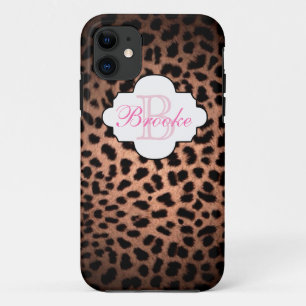 Shabby Chic Monogram Leopard Print Name Phone Case