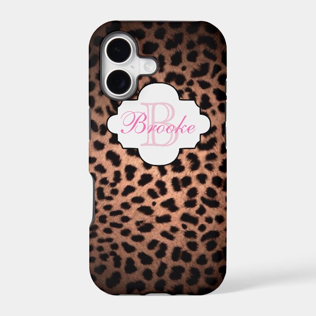 Shabby Chic Monogram Leopard Print Name Phone Case (Back)