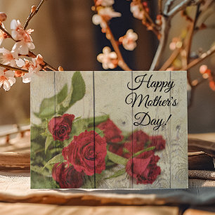 Shabby Chic, Painted Red Roses Mothers Day Holiday Card