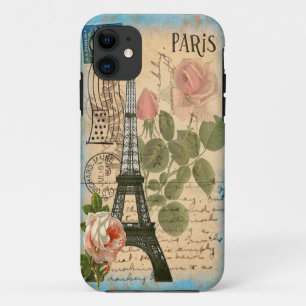 Shabby Chic Paris Eiffel Tower & Roses iPhone 11 Case