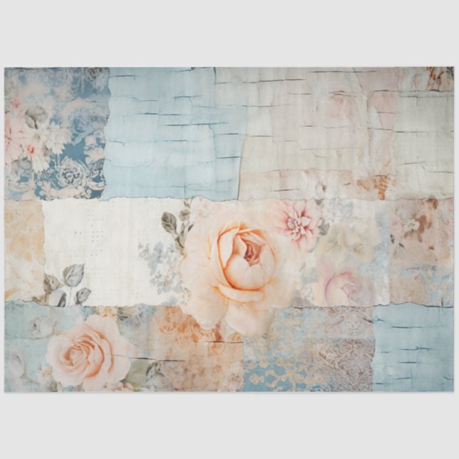 Shabby chic pastel blue and pink flowers tissue paper (Front)