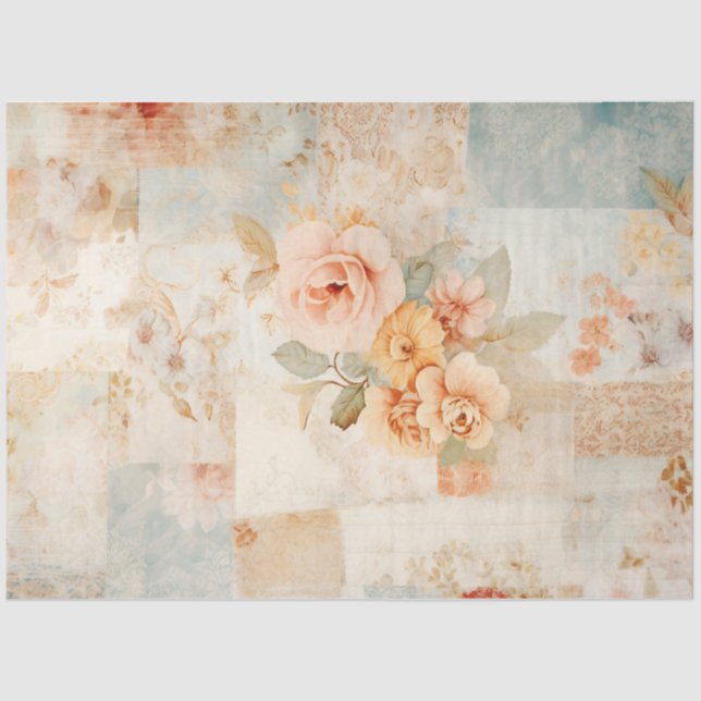 Shabby chic pastel blue and pink flowers tissue paper (Front)