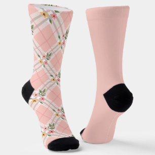Shabby Chic Pastel Peach Argyle Odd Mismatch Socks